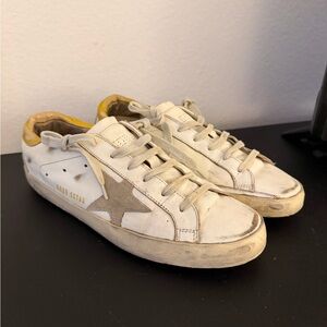 Golden Goose Superstar Sneakers White Gray Gold Size 39 Distressed